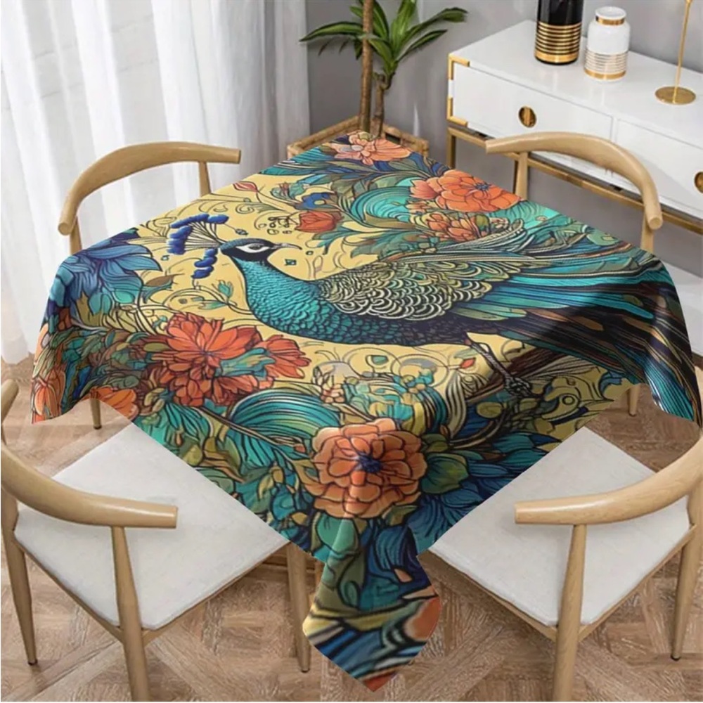 Bohemian Floral Peacock Square Tablecloth